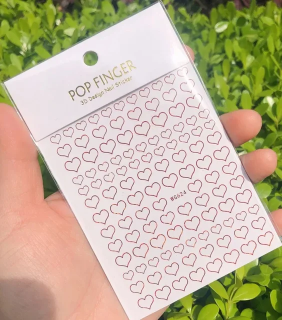 1pcs gold love heart pattern 3D Nail Sticker friuts Design Nails Accessories Fashion Manicure Sticker laser red WG624