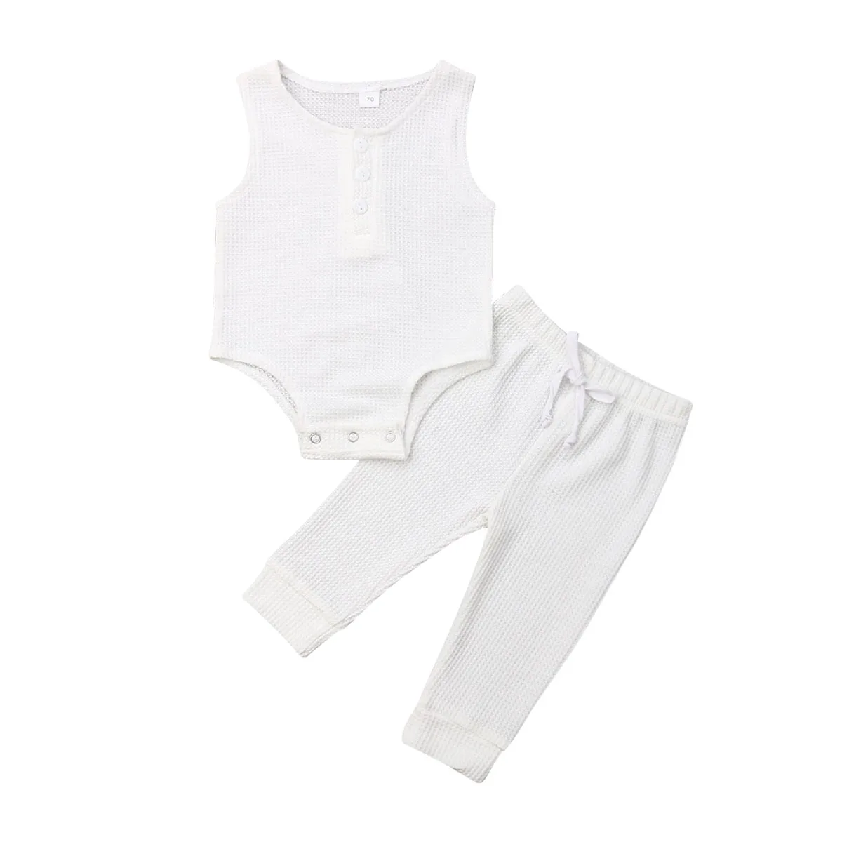 Летний комплект одежды для новорожденных, комплект одежды унисекс для маленьких девочек и мальчиков, однотонный хлопковый комбинезон, комбинезон, леггинсы, брюки, одежда из 2 предметов - Цвет: Белый