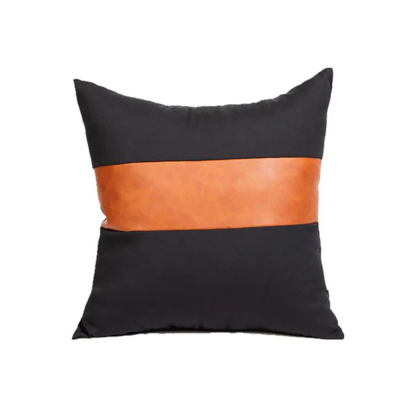 PU Leather Pillow Canvas Stripe Stitching Pillow Sofa Cushion New Modern Minimalist Style Living Room Pillow Cushion 