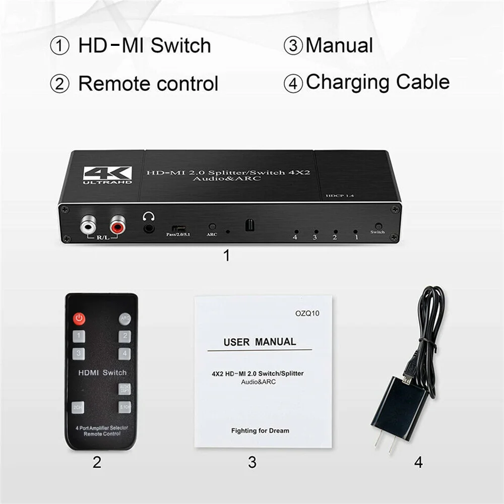 Extrator de Áudio com Arco 2.0 para Ps4 Kuwfi Hd-mi Interruptor Remoto 4x2 Hdr Switcher & ir tv Hdtv 4k - 60hz - Image 3