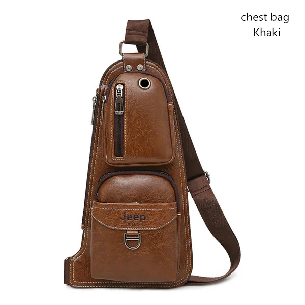 JEEP BULUO BRAND New Men Messenger Bags Hot Crossbody Bag Famous Man's Leather Sling Chest Bag Fashion Casual 6196 Khaki-6196