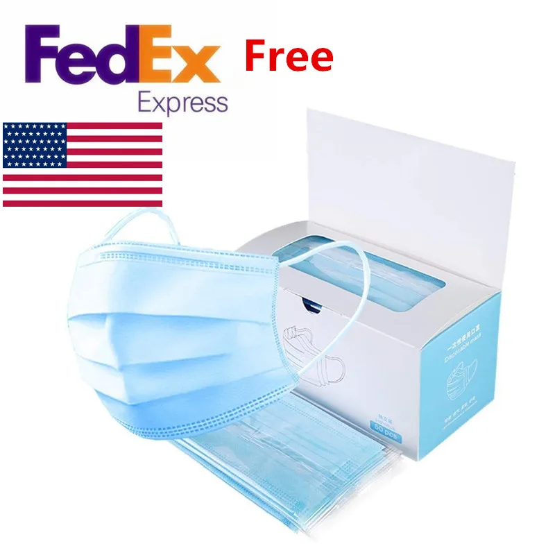 

Fedex Free shipping to US Fast Delivery 10/20/30/40/50PCS Non-woven 3 layers Anti-dust Masks Disposable Safe Face Mouth Mask