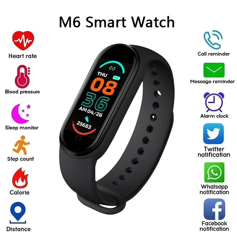 Смарт-часы M6 Bluetooth для спорта монитор сердечного ритма кровяного давления SpO2