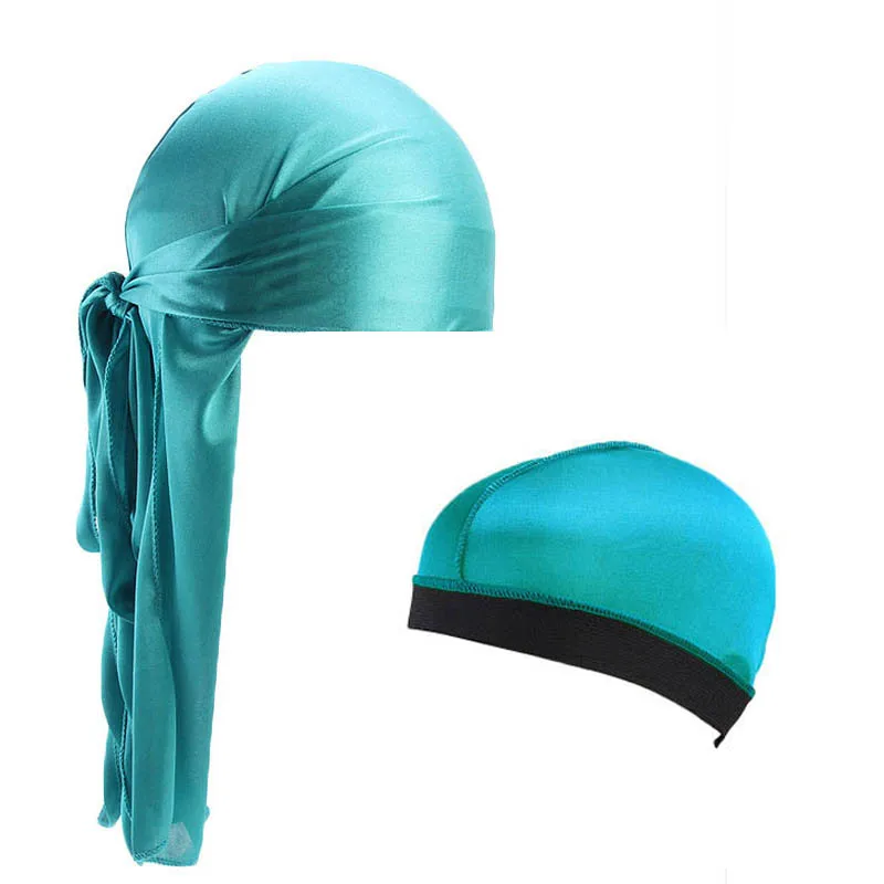 Мужская шелковистая Кепка Durag с длинным хвостом и широкими полосками однотонная