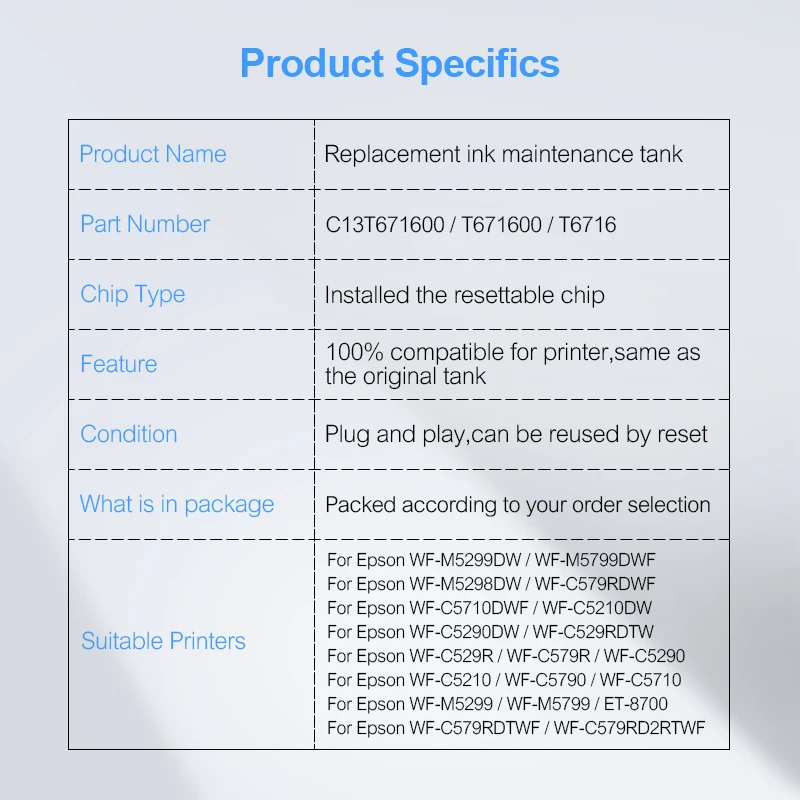 C13T671600 T671600 T6716 чернильница отработанных чернил для Epson WF-C5210 WF-C5790 WF-C5710 WF-M5299 WF-M5799 ET-8700