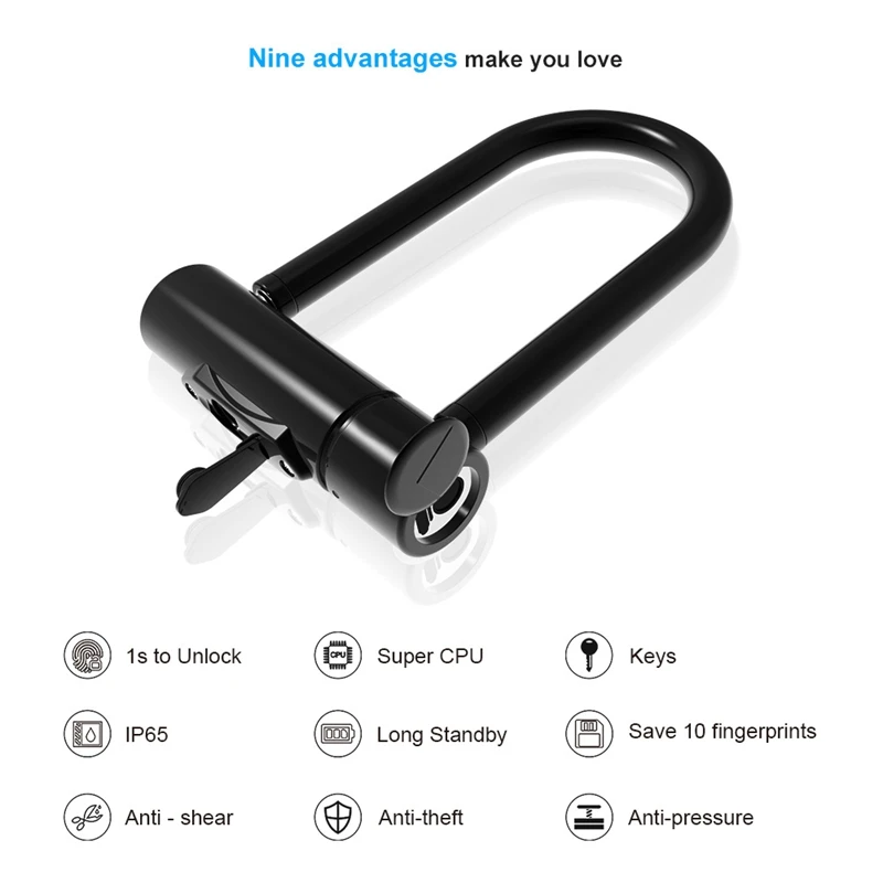 Сверхмощный u-образный электронный замок с отпечатком пальца Замок USB Перезаряжаемый зарядный ключ для скутера велосипеда стеклянная дверь
