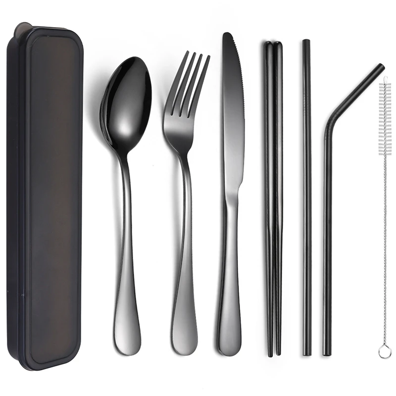 8Pcs/set Stainless Steel Cutlery Portable Spoon Fork Chopsticks Tableware Travel
