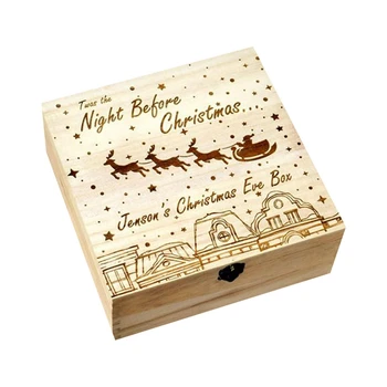 

Wood Color Christmas Eve Box Maple Wooden Santa Claus Reindeer Engraving Gift Xmas Childrens Gift Home Decorations