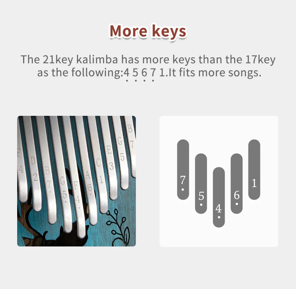 21 Keys Mahogany Kalimba Thumb Piano Rainbow Cabin