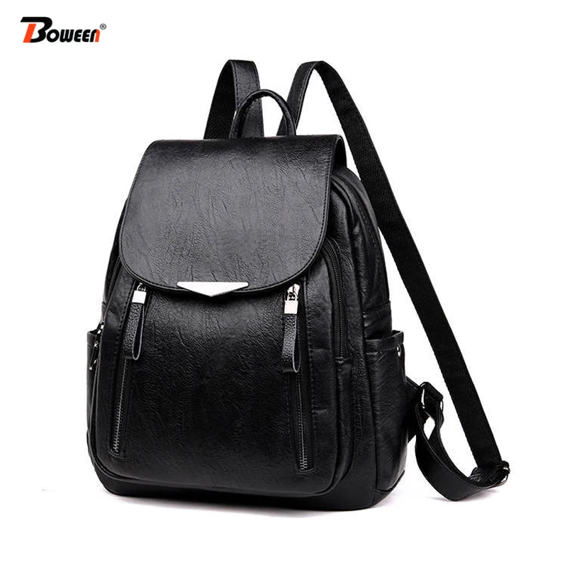 Mochila pequeña cuero para mujer, bolsa trasera negra de alta informal, de poliéster sólido| | - AliExpress