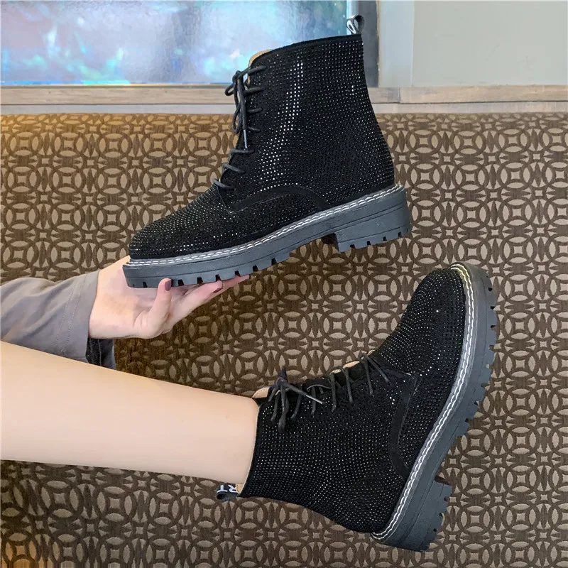 COOTELILI/осенние ботинки Для женщин Botines Mujer сапоги для Для женщин бриллиантами модные блестящие ботинки кожаные ботильоны