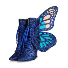 Farfalla stivali da donna scarpe Bling Bling stivaletti con lacci blu stivaletti staccabili a doppio uso Designer primavera autunno nuova scarpa