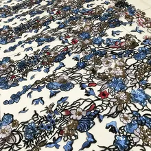 GLace 1Y/лот абрикосовая сетка расшитая блестками ткань для свадебного платья представление костюм украшение TX1358