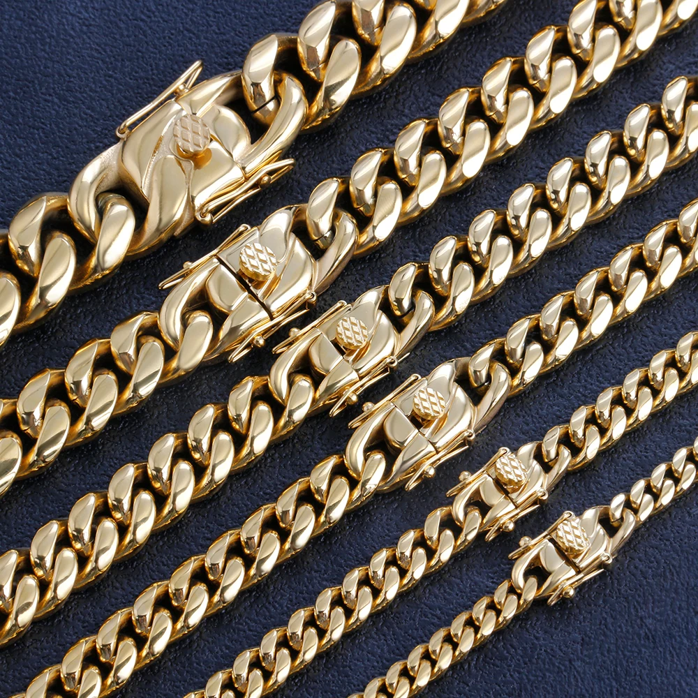 2021 Desian Hip-Hop Golden Curb Cuban Link Chain Necklace for Men and Women 316L Stainless Steel Bracelet Fashion Jewelry Gifts