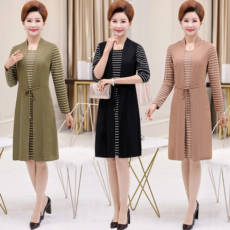 

Middle-aged Women's Mother Spring Dress Mid-length 40-Year-Old 50 Spring And Summer 2019 New Style Long-Sleeve on