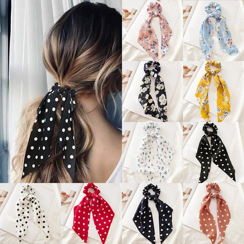 

Flower Print Hair Ribbon Scarf Hair Bands Bow Ties Scrunchies Ponytail Elastic Hairbands Rope for Women Hair Accessories