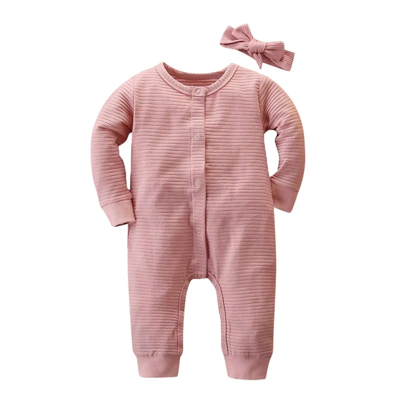 new Winter Fleece baby clothes baby girls boys Long sleeves bodysuit baby boy jumpsuit+Headband - Цвет: Розовый