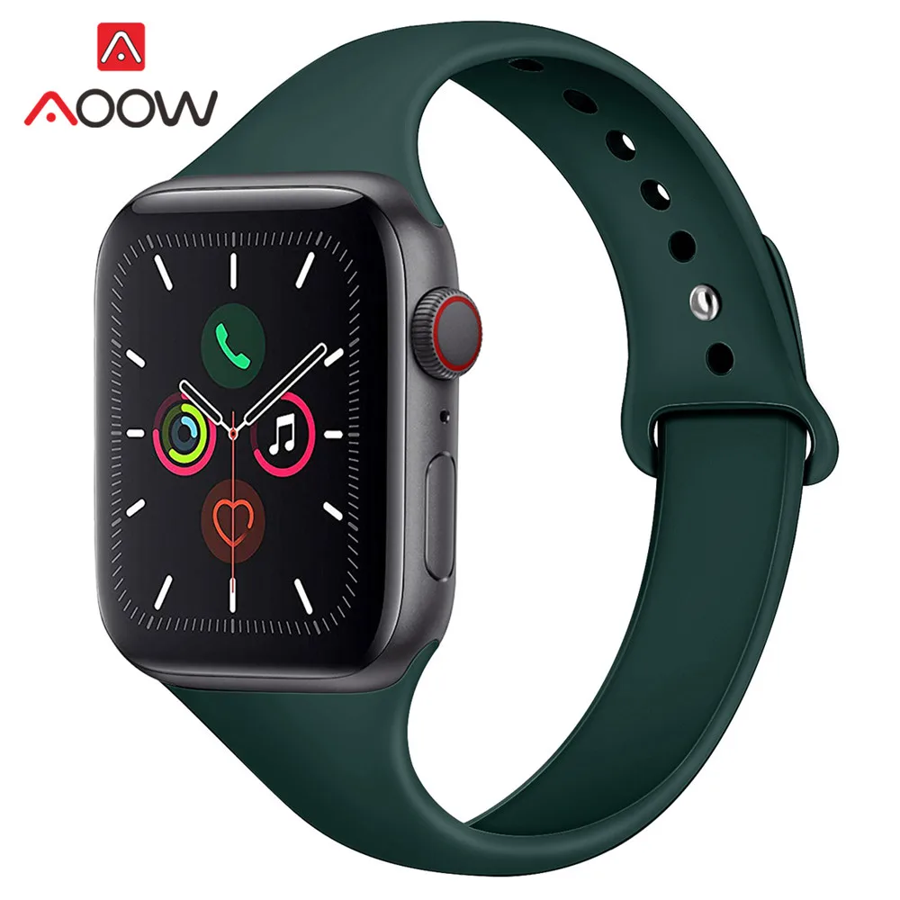 Тонкий силиконовый спортивный ремешок для Apple Watch 4, 5, 40 мм, 44, 38, 42 мм, мужской, женский, водонепроницаемый браслет, ремешок для часов iWatch 1, 2, 3 - Цвет ремешка: Dark green