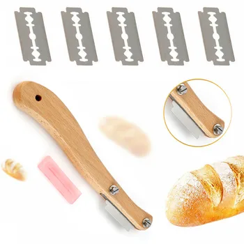 

Bread Lame with Wooden Handle Bread Slashing Tool Bread Slicer Cake Cutter with Plastic Protective Cover 5 Blades