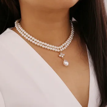 

Bacolod Multi-layer Pearls Crystal Flower Women's Necklaces Fashion Wedding Engagement Party Jewelry Gold Color Choker Necklace
