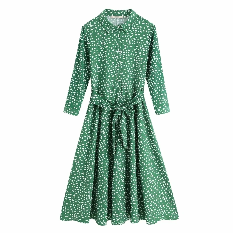 Женское элегантное платье-рубашка с принтом, vestidos, с бантом, с поясом, длинное платье, женское осеннее повседневное тонкое ТРАПЕЦИЕВИДНОЕ, шикарное платье, DS2738