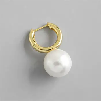 

Large Shell Pearl Gold Drop Earrings For Women Real 925 Sterling Silver High Quality Girl Fine Jewelry Vintage Statement 925-718