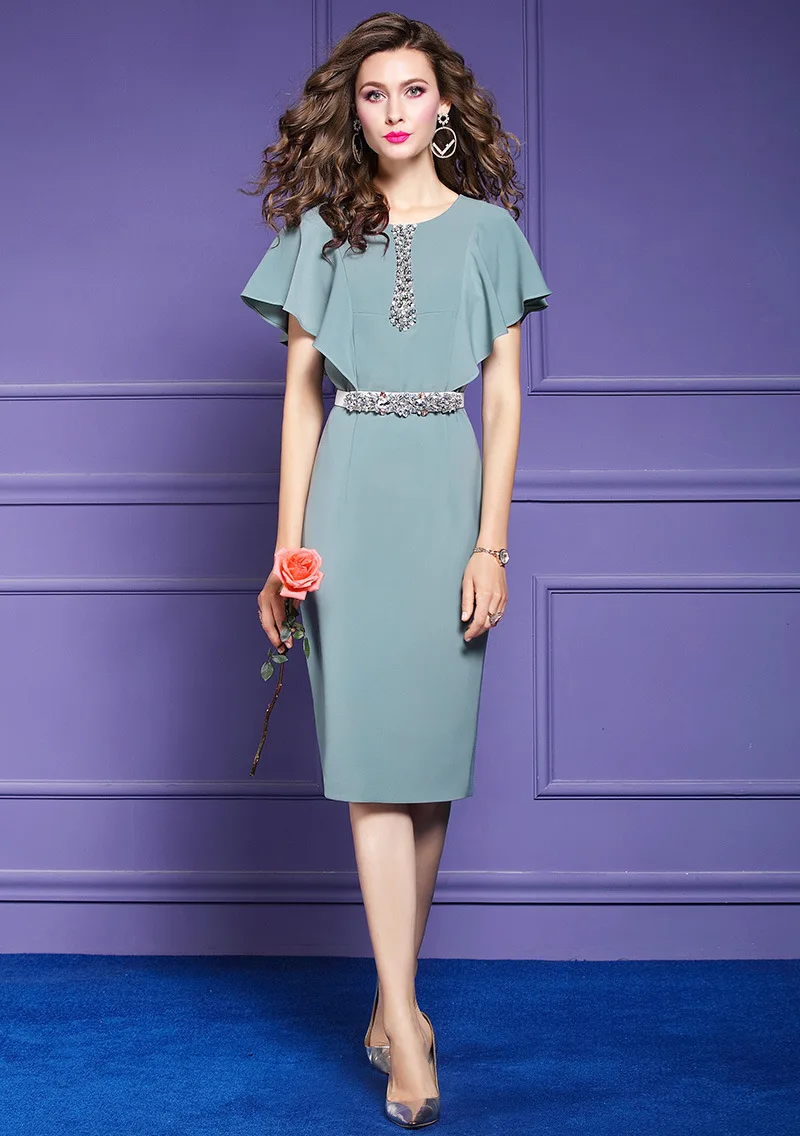 runway 2020 New summer Women Nail bead party Dress Plus Size 3xl Vintage ladies Sexy Short sleeve dresses work Package hip dress