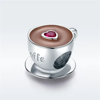 

fit Pandora Bracelet Silver 925 Original Enamel Pink Heart CZ Coffee Cup Beads S925 Zircon Chocolate Tumbler Charms DIY Jewelry