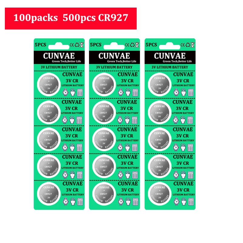 500Pcs/ 100Cards CR927 3V Lithium Button Cell Battery 30mAh For Watches Toys Calculator | Электроника
