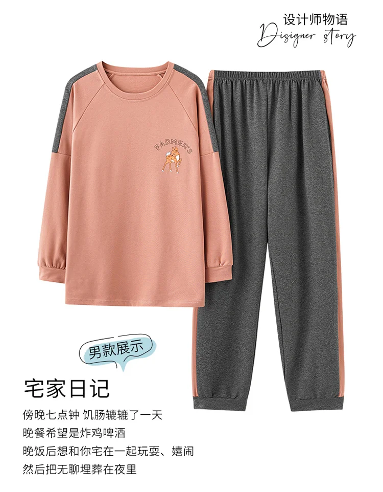 Long Sleeve Winter Pajamas Set for Couple Pink Sweet Girl Kawaii Cartoon Little Bear Sleepwear Cotton Leisure Men Women Homewear mens silk pajama set