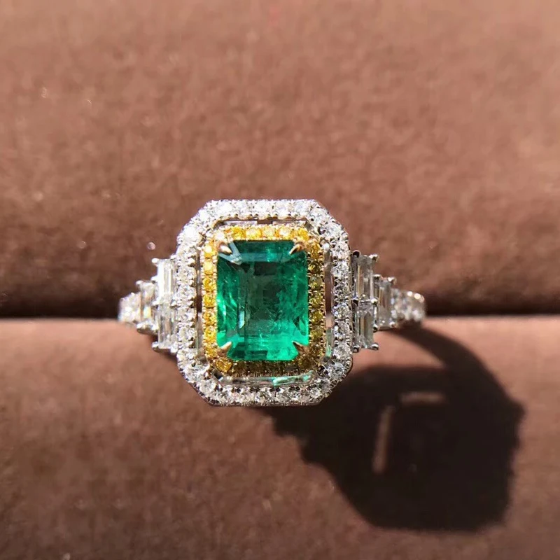 AEAW ювелирные изделия 18K Белое Золото 1.0ct кольцо с натуральным изумрудом белое и