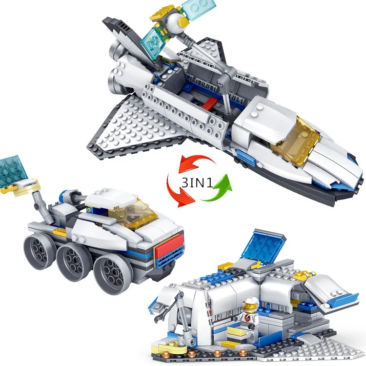 

KAZI New Style City Space Shuttle Camping Caravan 3-in-1 Children Small Particles Inserted Building Blocks Toy 80010