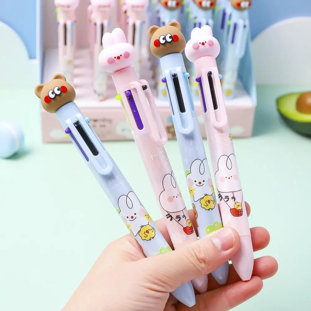 

Ph.D 6 Colors Kawaii Bear Rabbit Multi-color Ballpoint Pen DIY Drawing Graffiti Ball Pen Gift For Kids School Stationery
