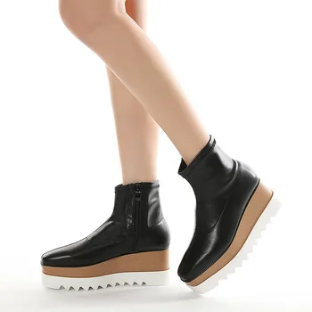 

Autumn Winter Stretch Leather Ankle Boots for Women High Heel Casual Shoes Ladies Wedges Ankle Boots Female Platform Shoes