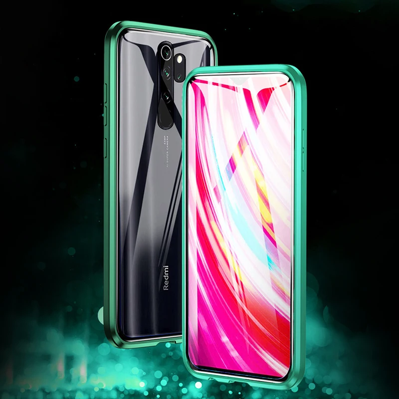 Магнитный чехол для Xiaomi Redmi Note 8 Pro, чехол, двусторонний чехол из закаленного стекла для Redmi Note8 Pro, чехол, твердая крышка, стекло, Fundas