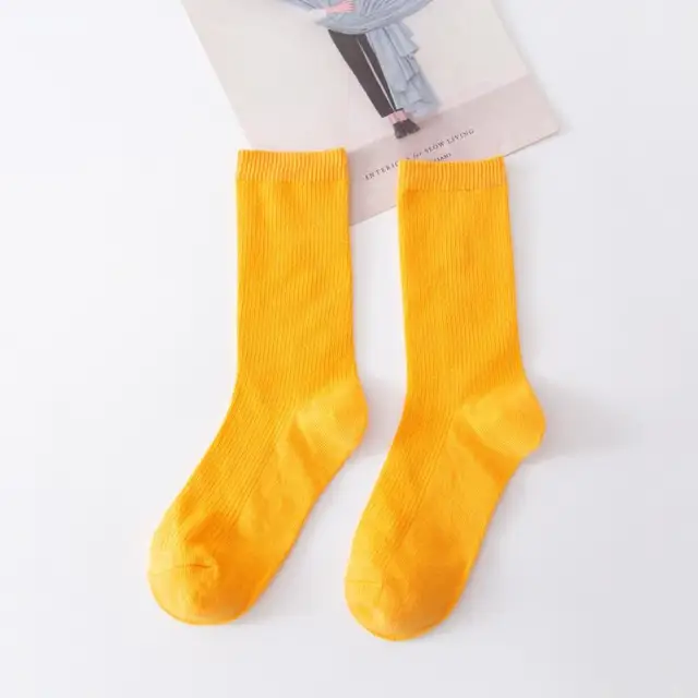 Solid color socks Ⅰ Middle tube Knitted Japanese Korea Loose Long Socks Women Pile Ins Soft Fashion girls Spring and Autumn longer Golden