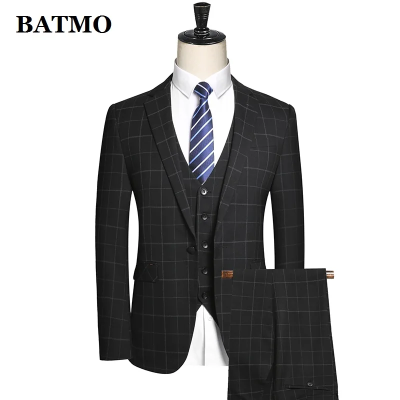 BATMO 2019 new arrival high quality plaid suits men,men's wedding dress ...