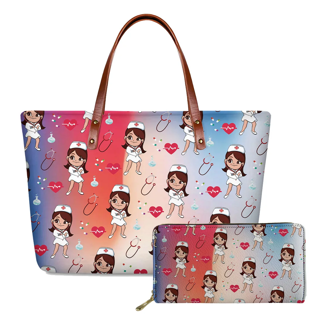 2 Pz/Set Top Strap Bag Donna Luxury Designer Borse Lady Shopping Bag Fashion Tote Bags Doctor Pattern Hand Bags Con Stampa