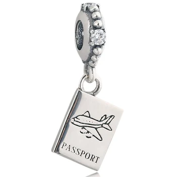 

New 925 Sterling Silver Bead Charm Vintage Passport With Crystal Pendant Beads Fit Pandora Bracelet Bangle Diy Jewelry