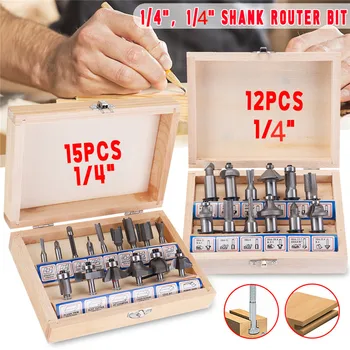 

Shank Hand Trim Router Bits Set 12Pcs / 15Pcs 1/4" Trimming Machine Milling Cutter Tungsten Carbide High Abrasion Resistance