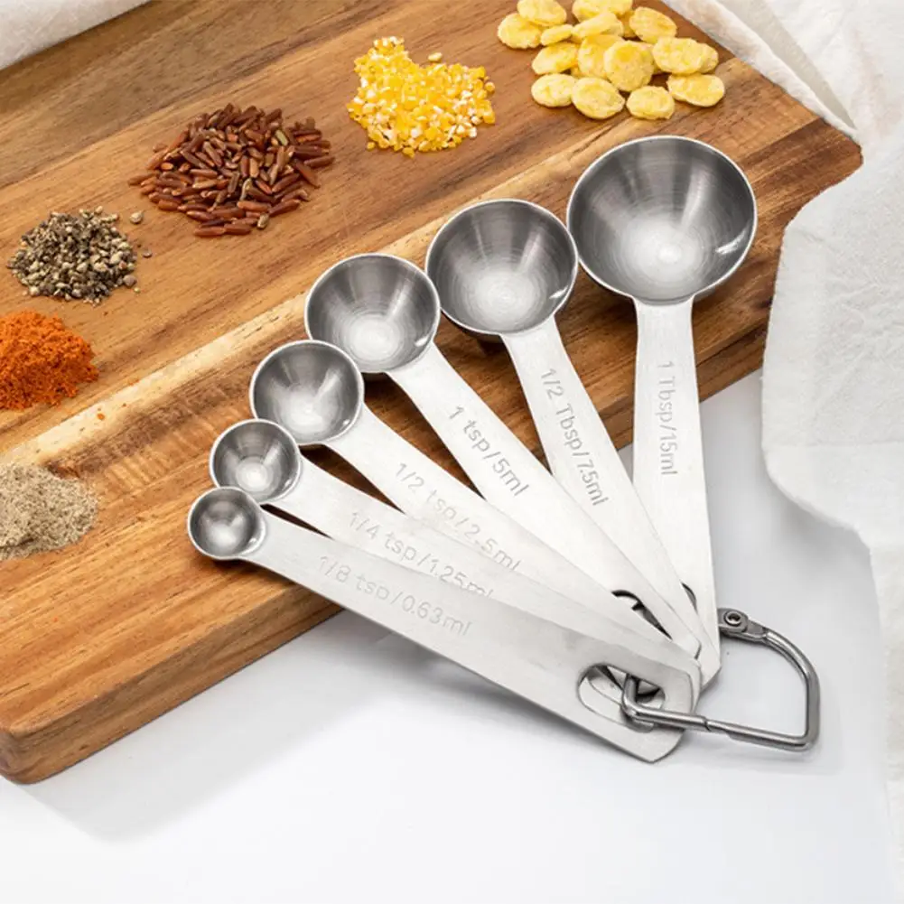 6Pcs Reusable Stainless Steel Seasoning Coffee Powder Measuring Scoop Spoon With Scale Bakery Tool Kitchen Supplies