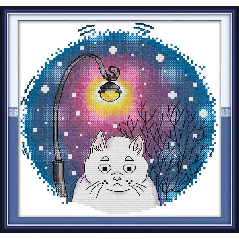 Joy Sunday New Arrival Blue White Cat Animal Pattern Chinese Cross Stitch Printed Canvas Embroidery Needlework Sets Home Decor | Дом и сад