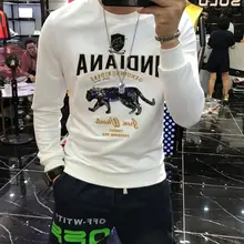 

Men's 2021 Fall New Style Personality Trend Pure Cotton Slim Fit European Embroidered Round Neck Pullover Men's Fashion T-shirt