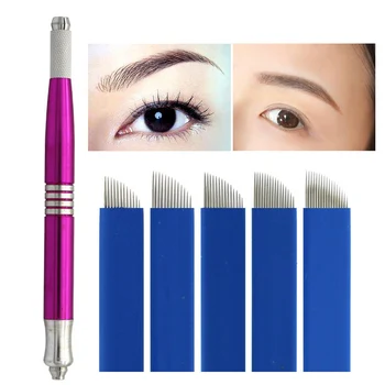 

Manual Double-sided Tattoo Eyebrow Microblading Pen with 5PCS Needle Blades for Personal Professional Use Permanent Makeup Tools