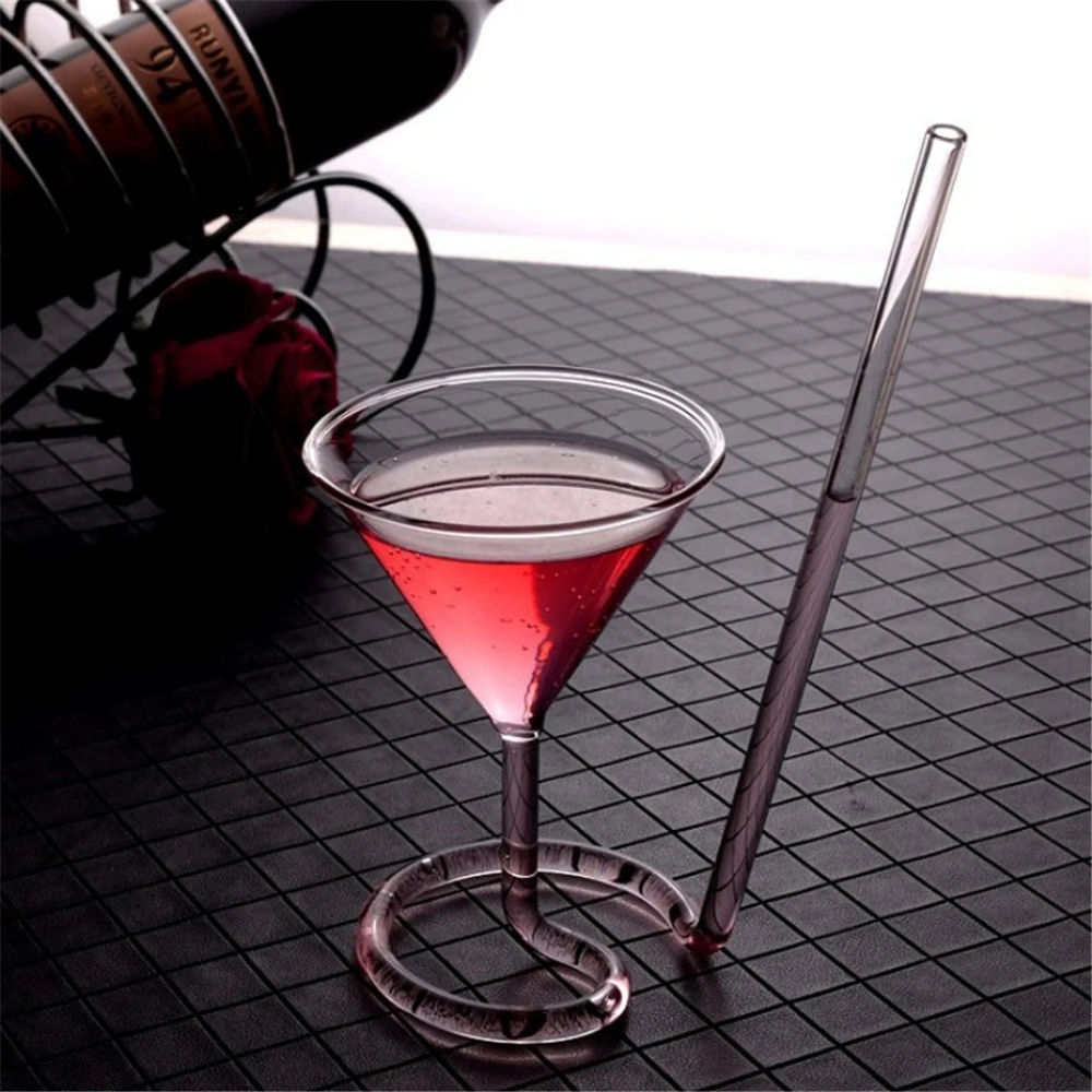 Creative Screw Spiral Straw Molecular Cocktail Glass Bar Party Wine Transparent Glass Martini Champagne Glass Wine 2
