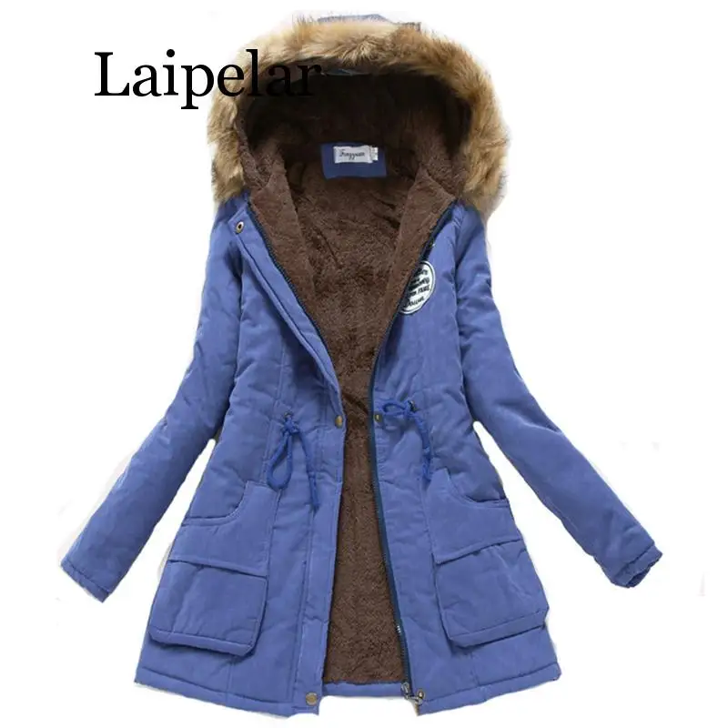 

Laipelar 2019 women winter thicken warm coat female autumn hooded cotton fur plus size basic jacket outerwear slim long ladies