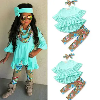 

3PCS Children Suit Fashion Toddler Newborn Toddler Kid Baby Girl Flower Tops Dress Pants Legging Outfit Clothes