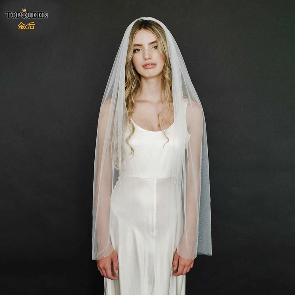 TOPQUEEN V30 1 Tier Cute Edge Bridal Wedding Veil for Bride Elegant Wedding Short with Comb Elbow Length Cathedral High Quality