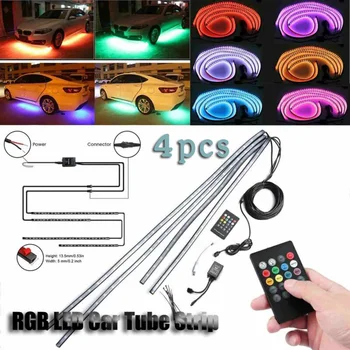 

4pcs RGB LED Strip Under Car Tube Underglow System Neon 5050 Led Super Bright Light Kit 60cm 90cm Auto Interior Mouldings