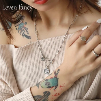 

925 Sterling Silver Angel Medallion Coin Necklaces Protection Cherub Cupid Religious Collars Long Thick Chain Star Necklaces